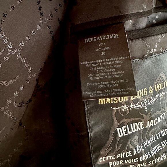 Zadig & Voltaire Vola Deluxe Cropped Black Blazer Jacket Chic Professional Sz 36 - Picture 3 of 4